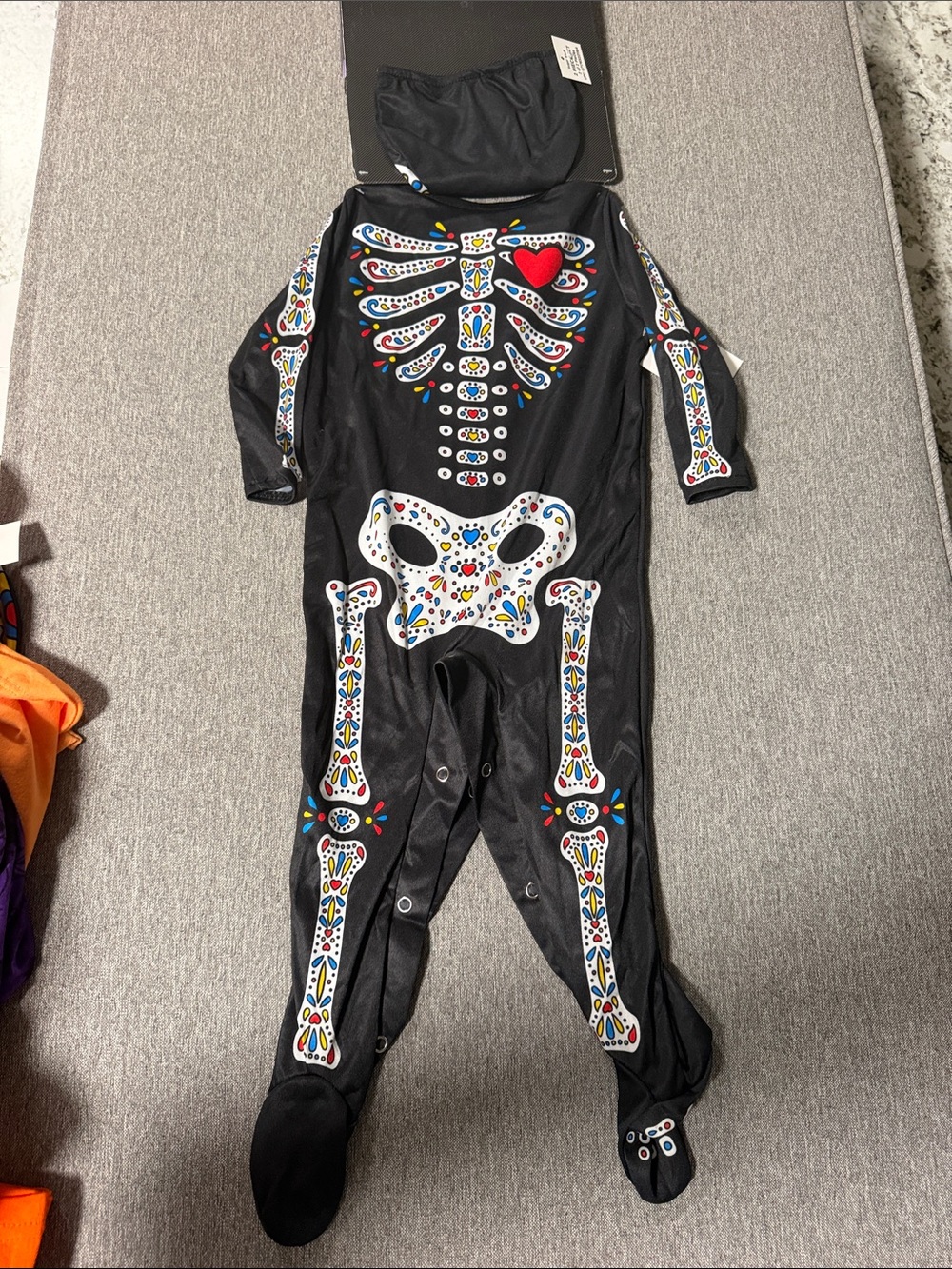 Black Day of the Dead Kids Skeleton Costume with Colorful Bone Print